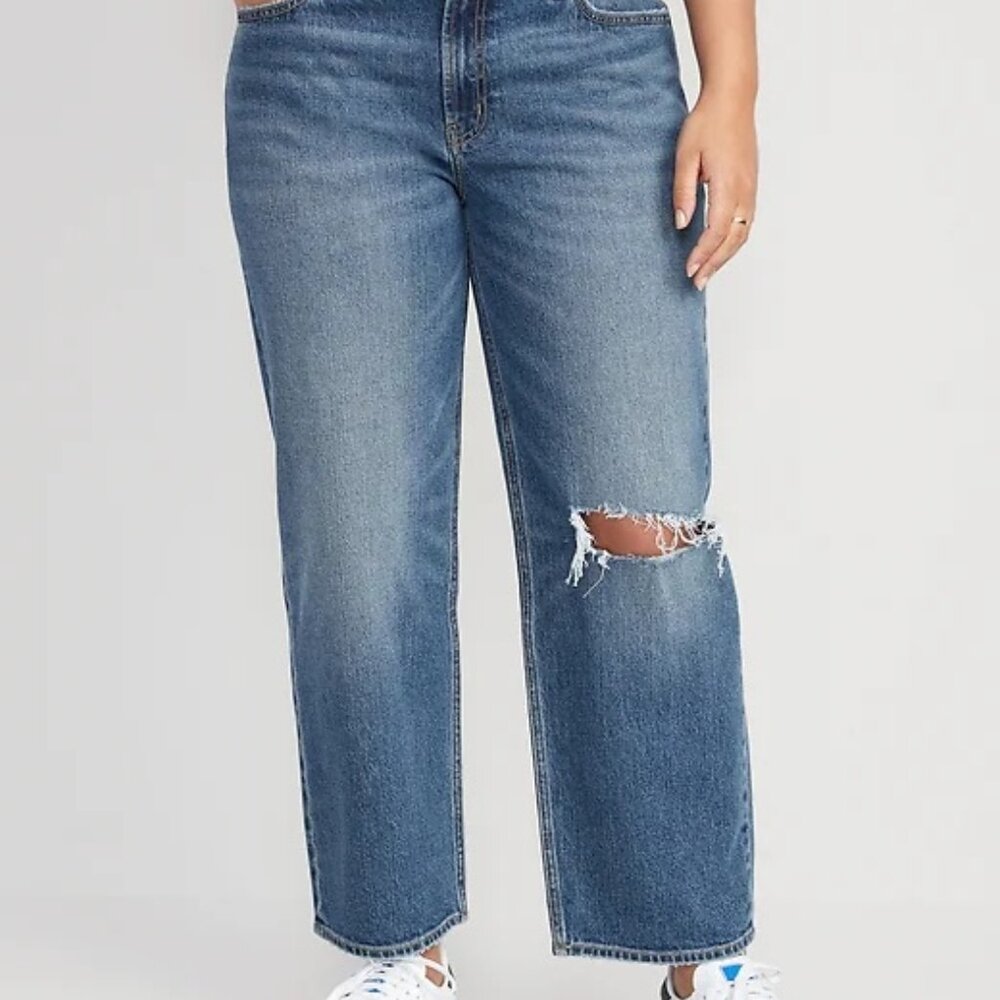 Old Navy Mid-Rise Boyfriend Loose Jeans Distressed 18